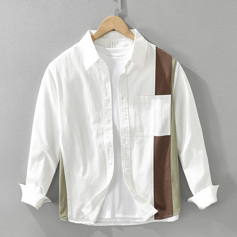 Men's Stitching Long-sleeved Shirt Fashion Cotton Casual All-match Artistic Loose Top